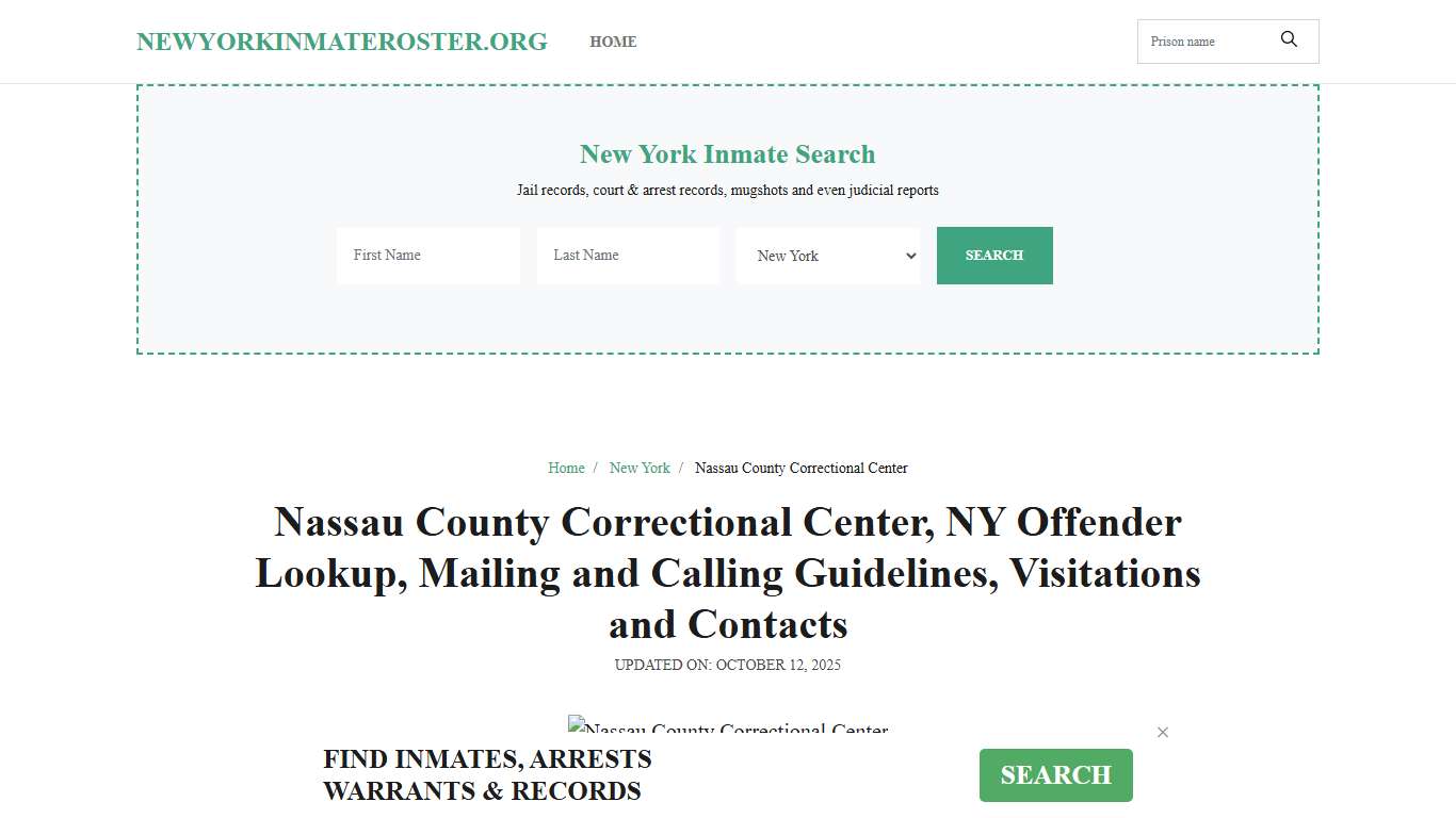 Nassau County Correctional Center, NY: Inmate Search Options, Visitations, Contacts