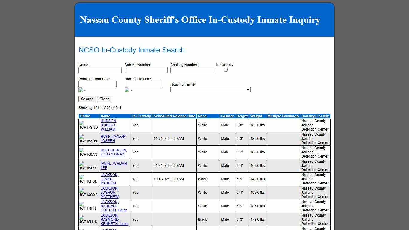 NCSO In-Custody Inmate Search