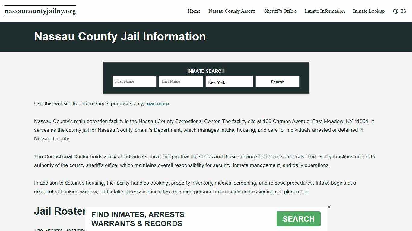Nassau County, NY Jail Roster, Inmate Info